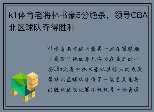 k1体育老将林书豪5分绝杀，领导CBA北区球队夺得胜利